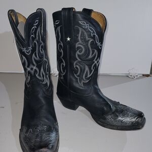 Tony Lama Black Boots with Silver Embroidery